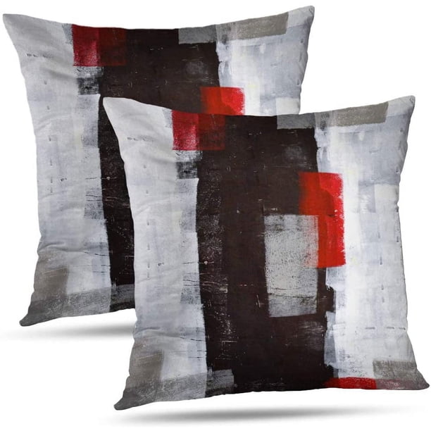 Funda de almohada de arte abstracto rojo y gris, funda de cojín decorativa de pared moderna en blanco y negro para dormitorio, sofá, sala de estar, 18.0 x 18.0 in, juego de 2 brillar Electrónica