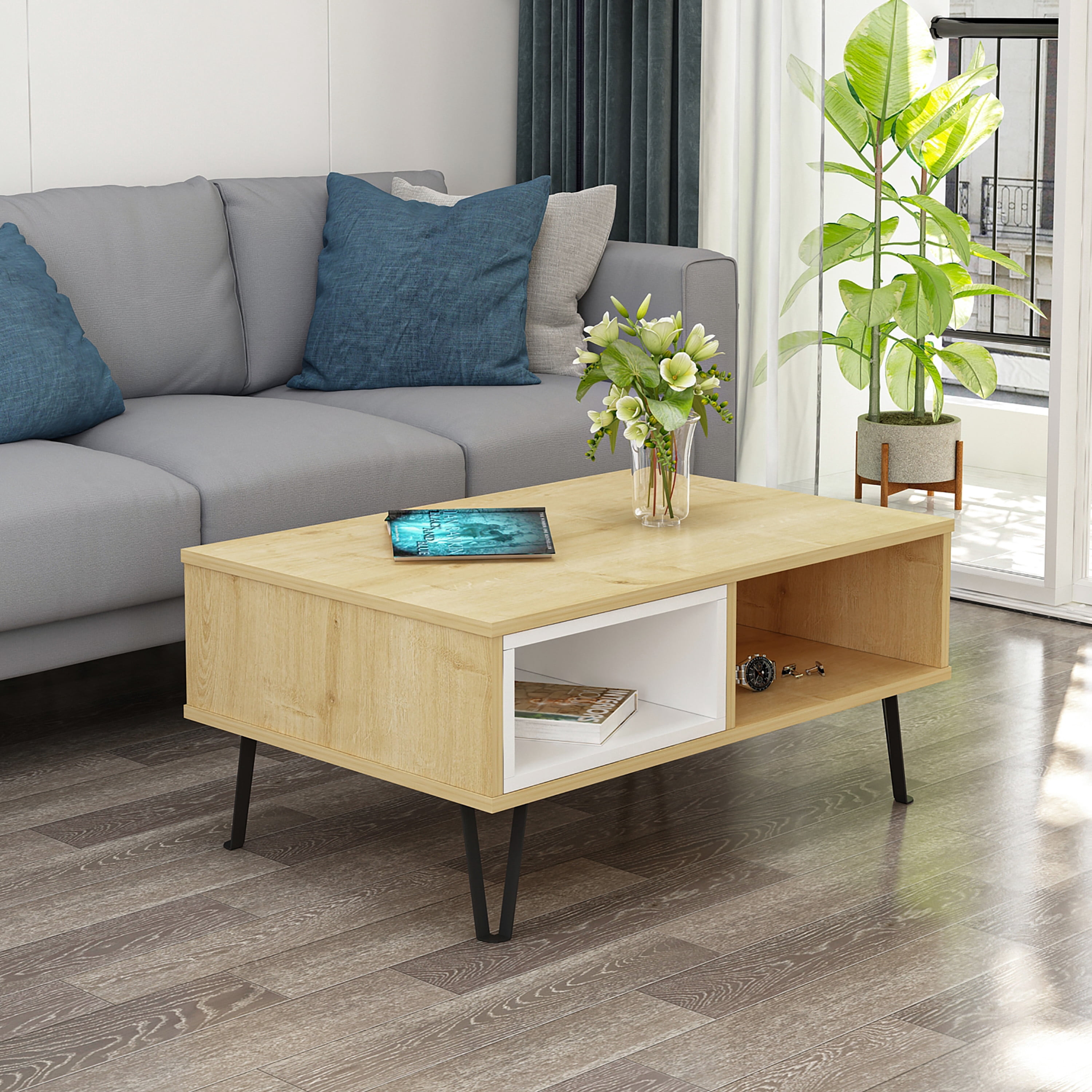 Ada Home Décor Modern Mendoz Wooden Rectangle Coffee Table, Oak