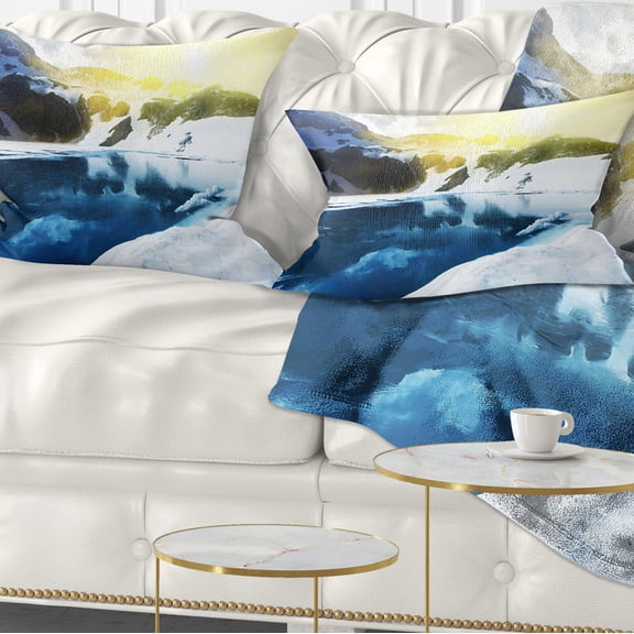 Designart Large Blue High Mountains Lake - Landscape Printed Throw Pillow - 12x20