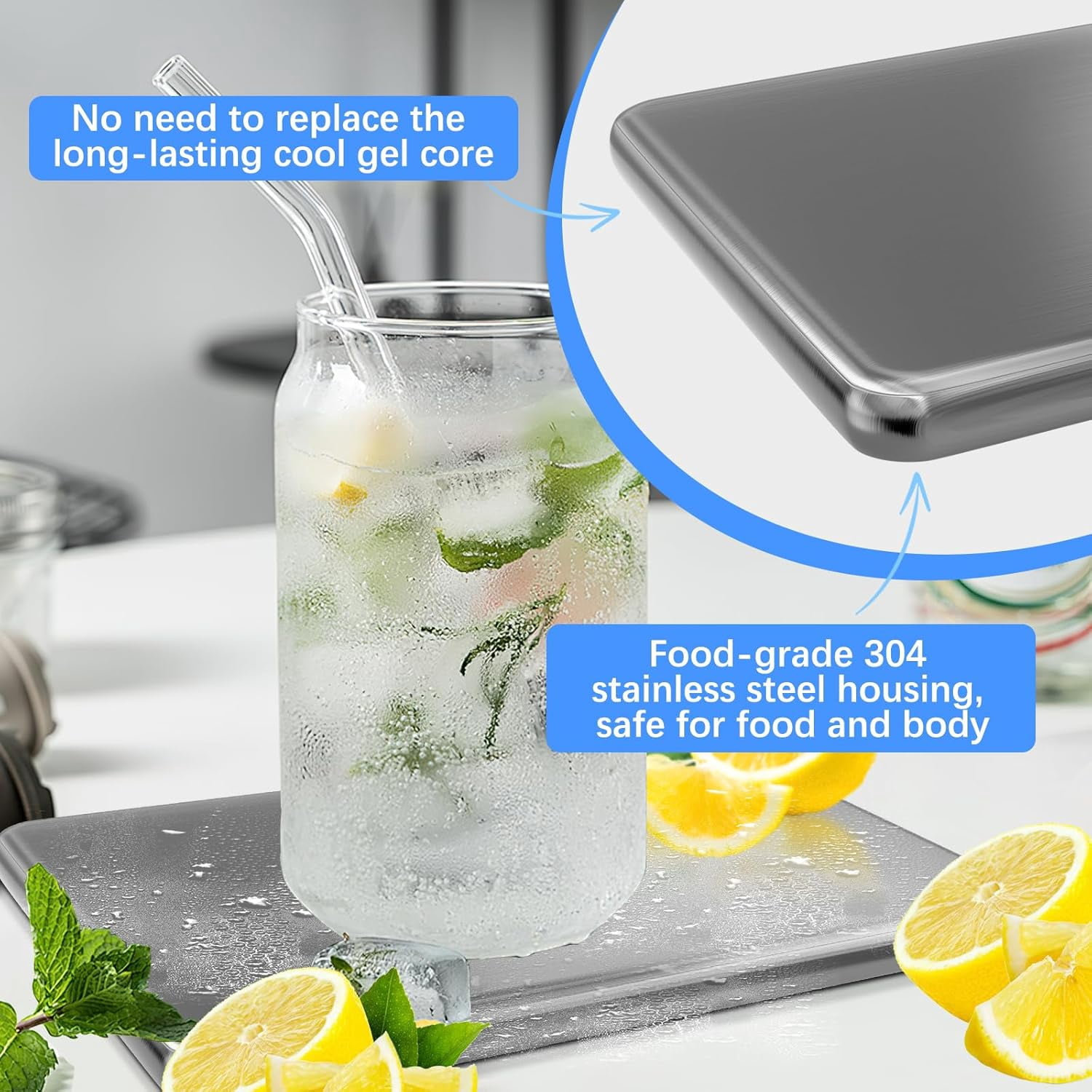 2PCS Ice Packs for Lunch Boxes, Reusable Stainless Steel Ice Packs, No Water Needed, for Coolers, Camping, and Picnic Baskets Metal Bento Box Ice Packs Keep Food and Drinks Fresh and Cool