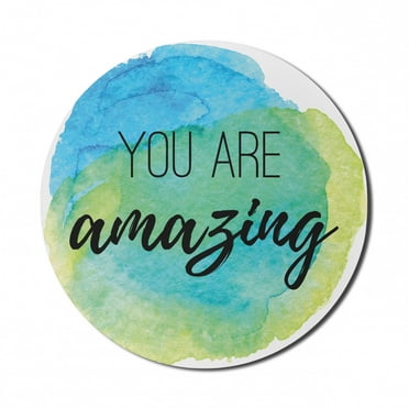 Lifestyle Mouse Pad for Computers, You are Inspirational Words on Watercolor Painbrush Design Print, Round Non-Slip Thick Rubber Modern Gaming Mousepad, 8" Round, Sky Blue Green, by Ambesonne
