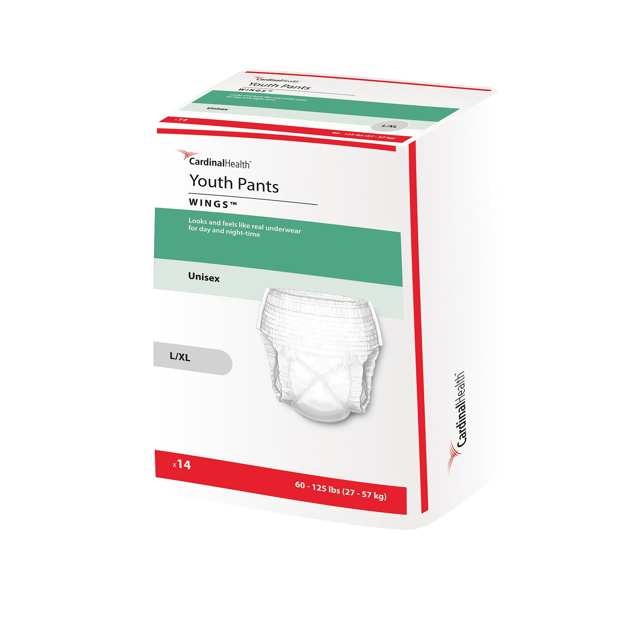 Cardinal Health Youth Pants, Overnight Pull Up Diaper, Disposable - Size Large, 51-70 lbs, 14 Count, 4 Packs, 56 Total