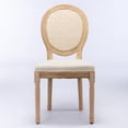 thumbnail image 2 of French Style Solid Wood Frame Antique Painting Linen Fabric Rattan Back Dining Chair,Set of 2,Cream,Beige, 2 of 5