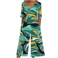thumbnail image 3 of TaTaai Womens Vacation Jumpsuit Short Sleeve V Neck Back Zipper Side Pocket Watercolor Print Solid Soft Breathable Romper for Summer Gift, 3 of 5