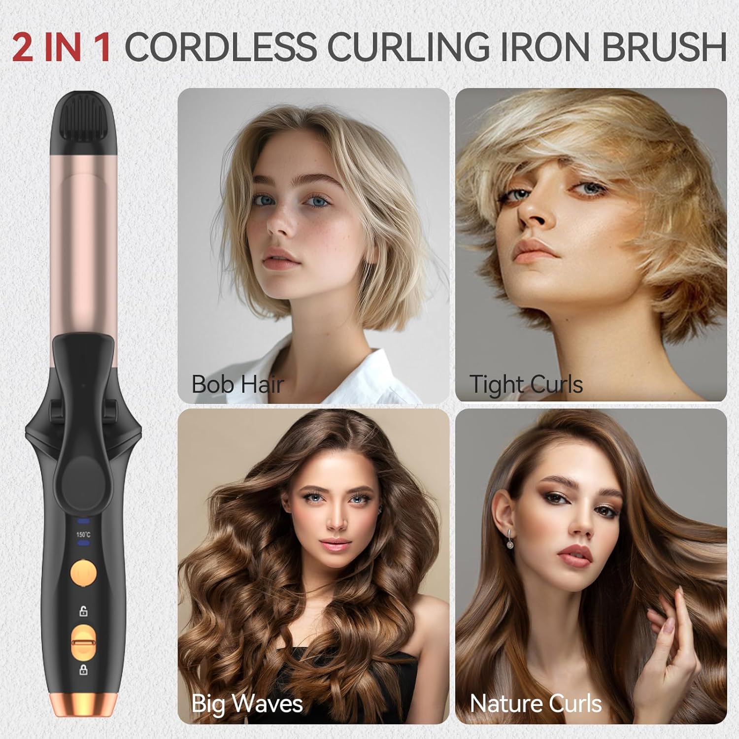 Cordless Curling Iron, Rechargeable Mini USB Curler,4000mAh Wireless Curling Wand with 3 Temps Settings(302-356°F),Portable Travel Hair Curler Hair Styler for Short & Long Hair