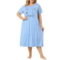 thumbnail image 6 of Agnes Orinda Women's Plus Size Nightgowns Crew Neck Short Sleeves Sleep Dress Cats Print Pajamas Lounge Home with Pocket 1X Light Blue, 6 of 9