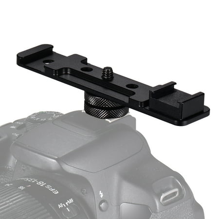 Aluminium Alloy Camera Dual Hot Shoe Extension Bar Mount Bracket Flash Bracket Adapter Holder 1/4 Inch Screw Mounts for Flash Speedlite LED Video Light