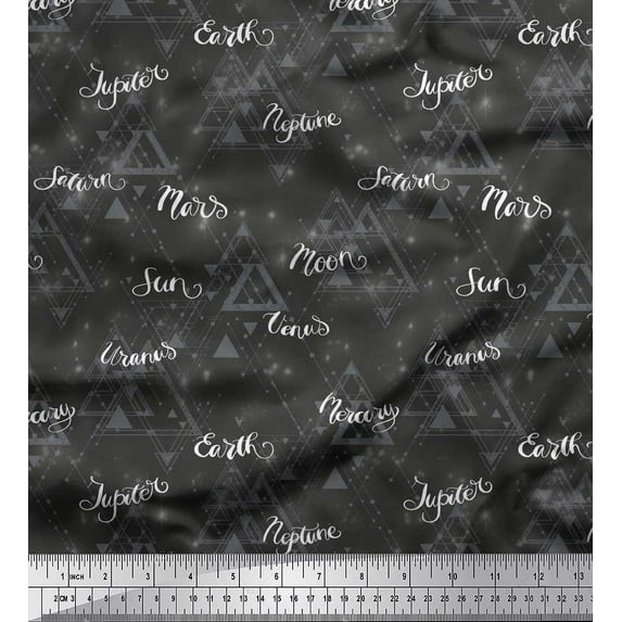 Soimoi Cotton Duck Fabric Triangle & Planets Name Galaxy Print Fabric by the Yard 56 Inch Wide