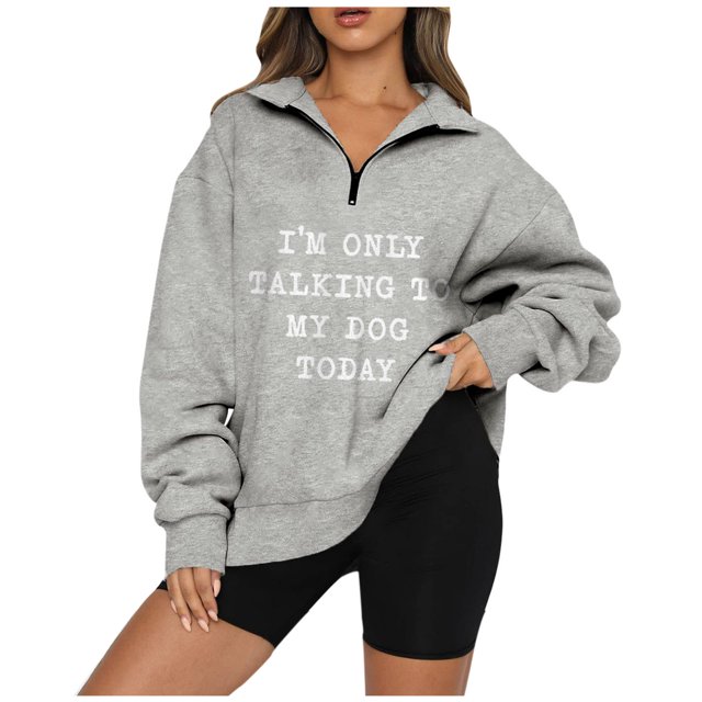 Moda mujer Casual estampado cuello vuelto manga larga suelta camiseta otoño blusa pulóver Tops Pompotops FGAJ21863