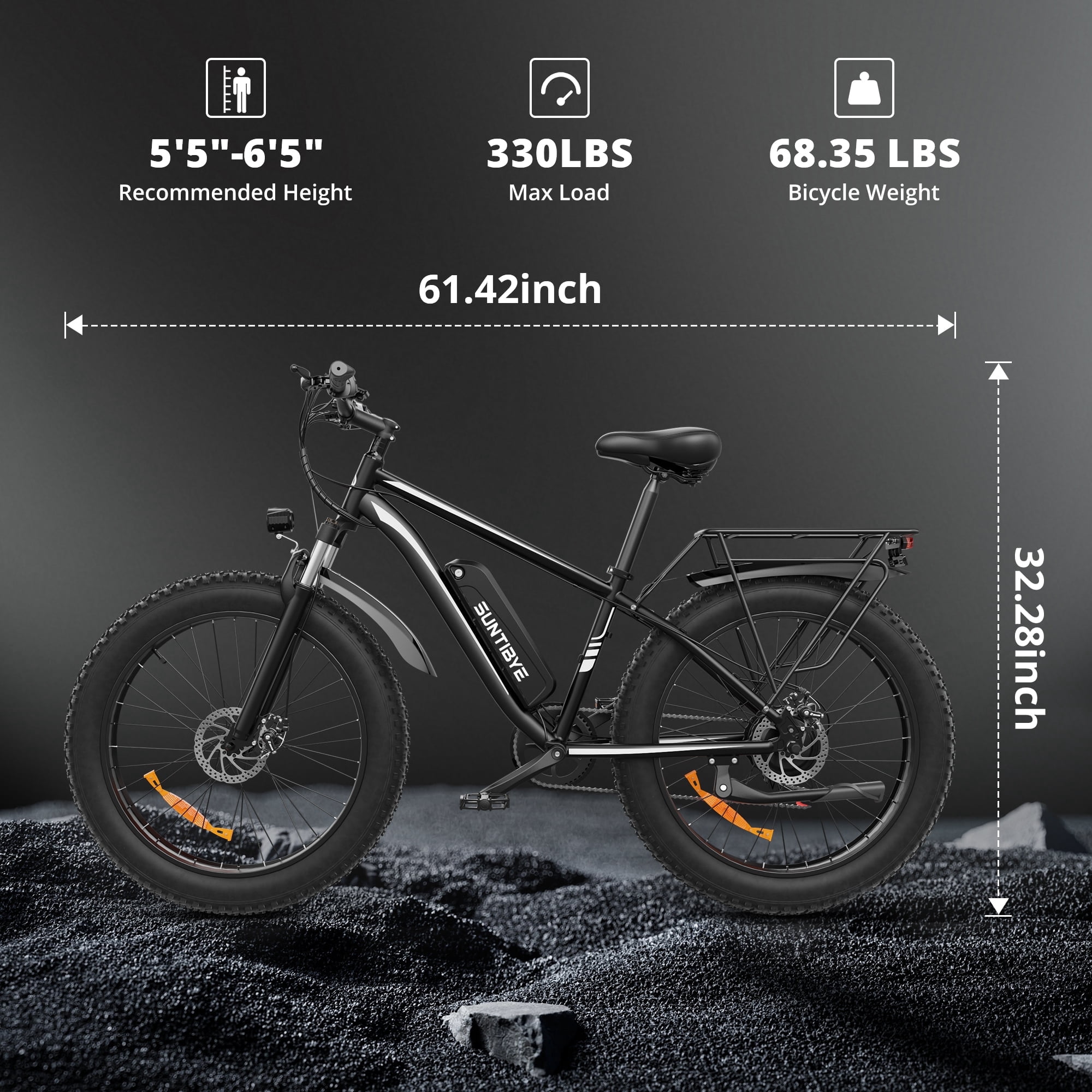 SUNTIBYE 2Pcs EB26 Electric Bike,Fat Tire Ebike for Adults, 1000W Motor, Peak 1500W Mountain Bike 26"x4", 48V 15Ah UL2849