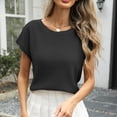 thumbnail image 2 of Gtoiithly Womens Summer Short Sleeve Tops Crew Neck Pullover Sweaters Cap Sleeve Loose Dressy Casual Blouse Basic Clothes Black XL, 2 of 7