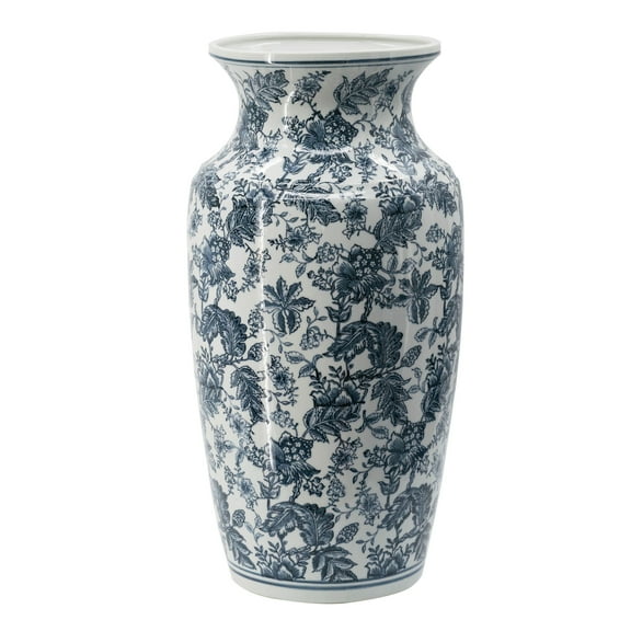 A&B Home Chinoiserie Urn-Shaped Vase - Blue, White Finish