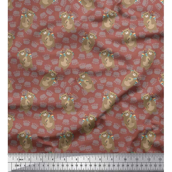Soimoi Georgette Viscose Fabric Footprint,Bear & Arrow African Print Fabric by the Yard 42 Inch Wide