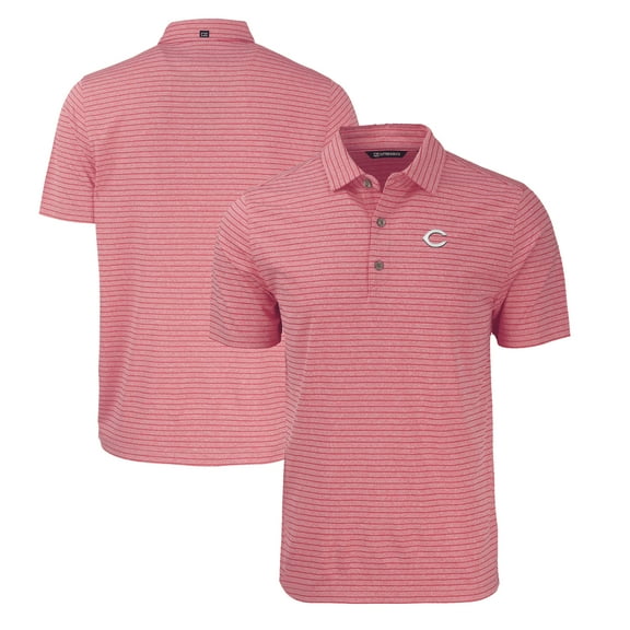 Men's Cutter & Buck Heather Red Cincinnati Reds Forge Eco Heathered Stripe Stretch Recycled Polo