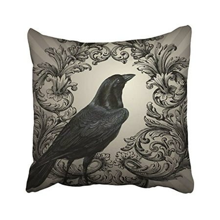 WinHome Vivid Vintage Crow Halloween Flower Pattern Elegant Style Polyester 18 x 18 Inch Square Throw Pillow Covers With Hidden Zipper Home Sofa Cushion Decorative Pillowcases