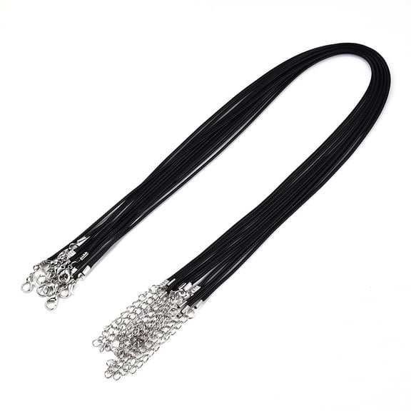 10pcs Waxed Cord Necklace Making with Alloy Lobster Claw Clasps and Iron Chain Extenders Black 17-1/8 inch(43.5cm) 1.5mm