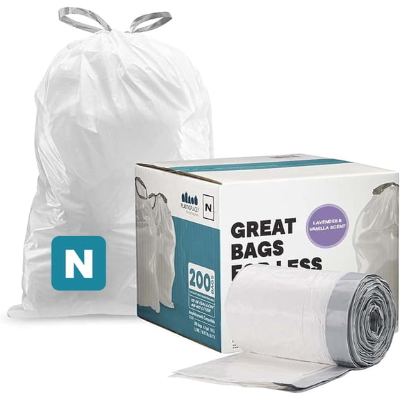 Plasticplace Custom Fit Trash Bags, Compatible with Simplehuman Code N (200 Count) – White Drawstring Garbage Bags, 12-13 Gallon / 45-50 Liters, Tear-Resistant 1.2 Mil Thick, 22.5" x 31.5" Trashbags