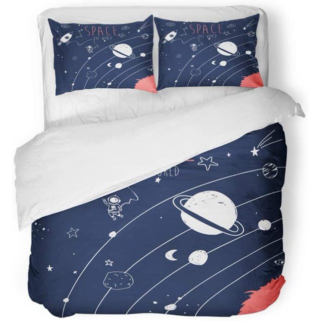 Juego de ropa de cama ABPHQTO 3 piezas Gráfico Dibujo a mano Espacio Cosmos Cohete Astronauta