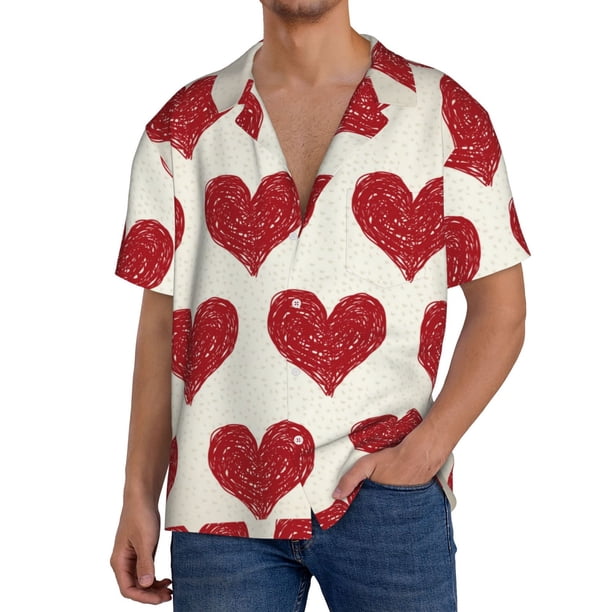 Fotbe Love Camisa Estampada de Manga Corta para Hombre, Casual de Verano, Estilo Playero, Sin Arrugas-Large