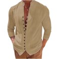 thumbnail image 2 of BiZtdJrK Men's Band Collar Dress Shirt Solid Textured Shirts Solid Regular Fit Long Sleeve Mandarin Collar Button Down Shirt Lightweight Hawaii Beach Shirt Prime Big Deal Days Khaki XXL, 2 of 6