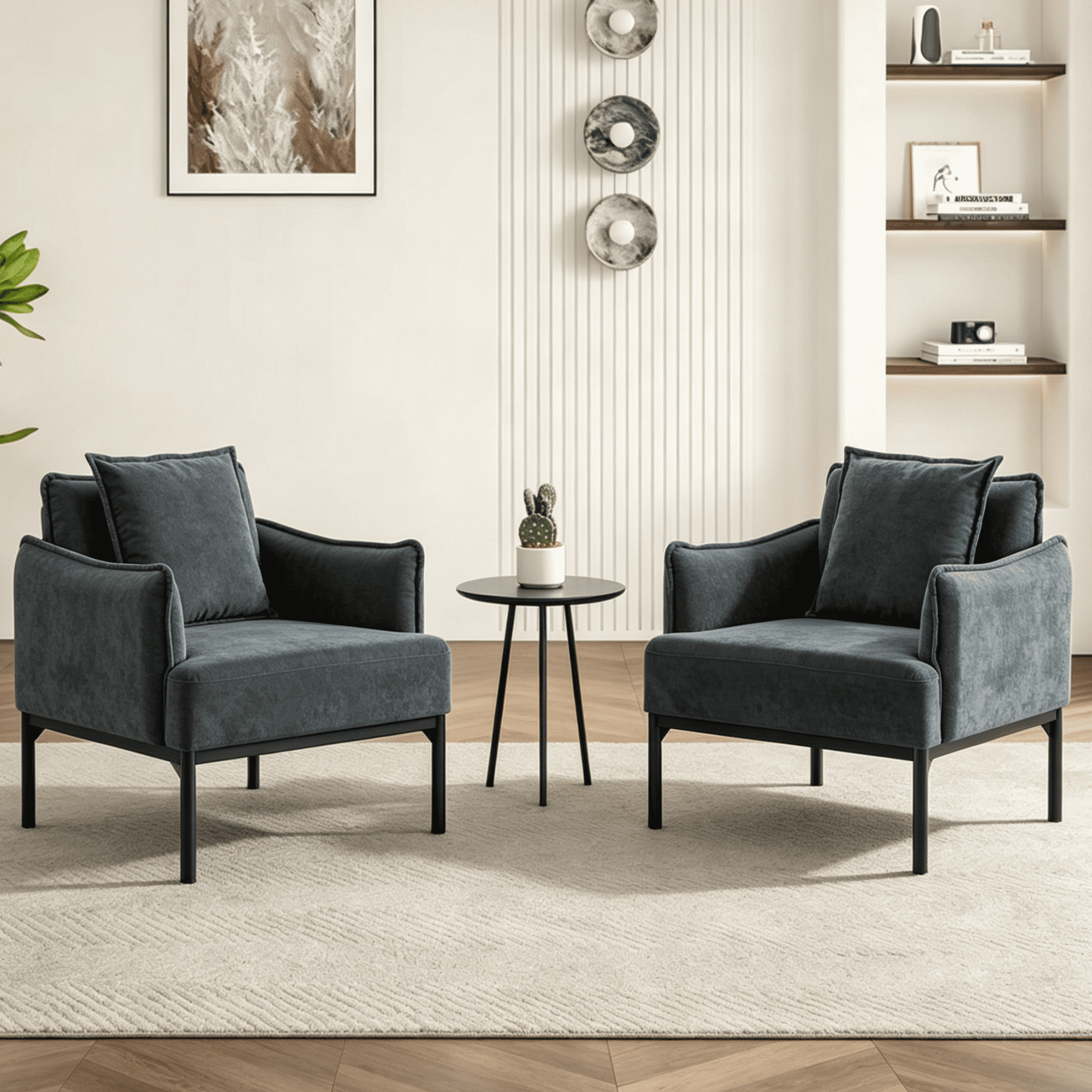 Gewnee Modern Accent Chair,Upholstered Armchair with Curved Armrest and Pillow,Comfort Reading Chair Lounge Chair for Living Room,Bedroom,Sunroom.Dark Grey