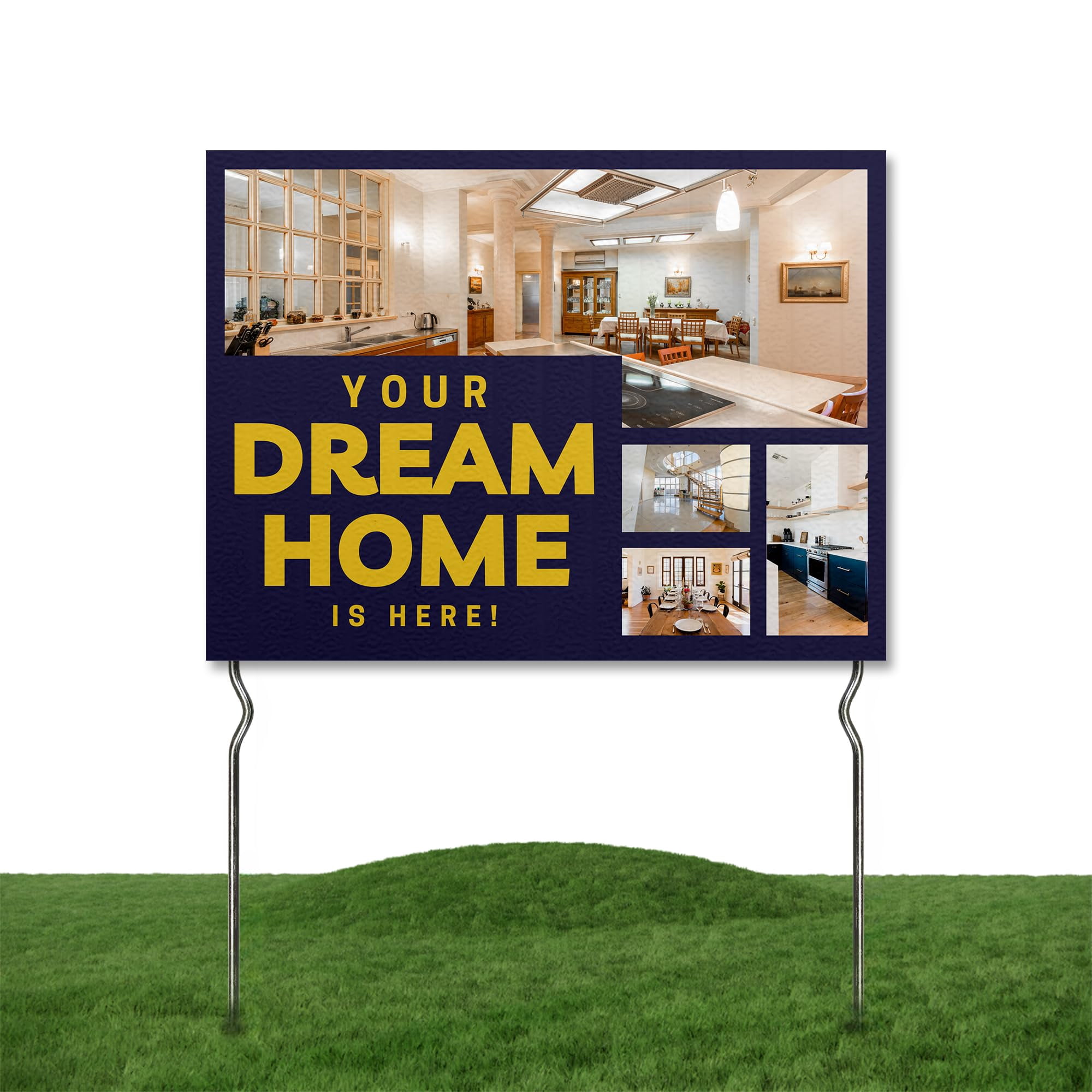 Your Dream Home is Here! Yard Sign by DC | 24 x18 Double Sided Real Estate Garden Sign with 13” Metal Stakes | Outdoor Signs Waterproof for Lawn Patio Sidewalk & House | Set of 3 | Made in USA