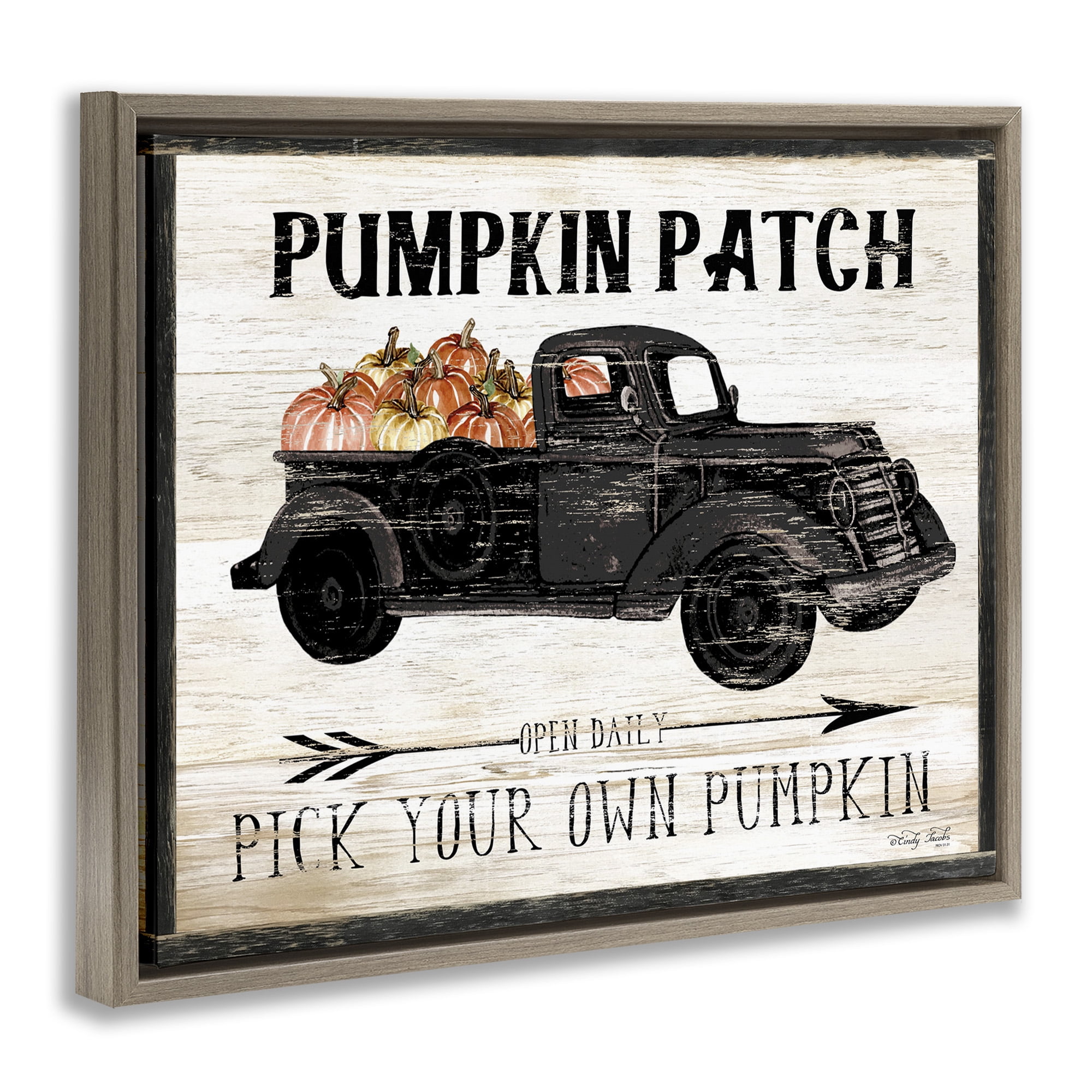 Stupell Industries Fall Harvest Picking Sign Typography Painting Brown Floater Framed Canvas Art Print Wall Art, 31 x 25