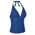 thumbnail image 2 of Mycoco Women's Halter Swim Top V Neck Swimwear Front Shirred Tankini Top, 2 of 6