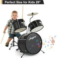 thumbnail image 6 of 3-Piece Drum Set, Wood & Metal Construction, Includes Bass Drum, 2 Toms, Cymbal, Sticks, Bass Pedal & Stool, Complete Beginner Percussion Kit, Dark Black, 6 of 8