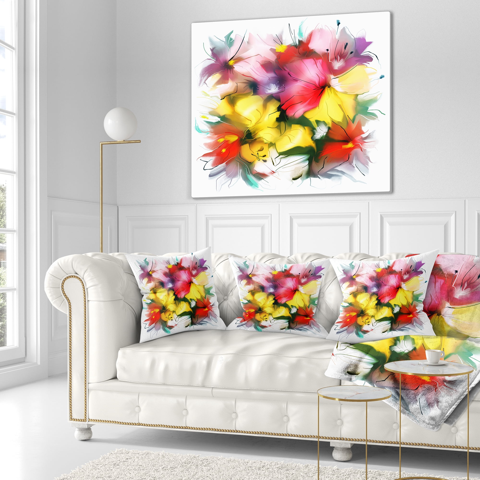 Designart Textured Flowers in Multiple Hues - Contemporary Throw Pillow - 18x18