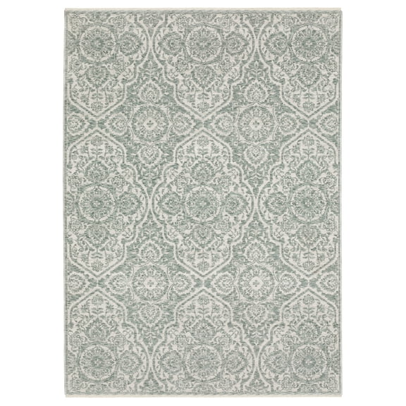 Oriental Weavers Echo ECH02 - Machine Woven Indoor Area Rug - 3'3" x 5' - in Teal/ Ivory - Traditional Style,Entryway, Bedroom, Bathroom Rug