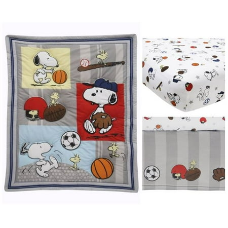 Retro Circles Crib Bedding - Bedtime Originals Snoopy Sports 3-Piece Crib Bedding Set