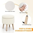 thumbnail image 4 of GORELAX Round Storage Ottoman, 19" Tall Footstool with Tray, Footrest Stool Seat w/Removable Lid, Solid Wood Legs & Adjustable Pad, Cozy Vanity Stool for Living Room Bedroom Entryway (Beige), 4 of 9