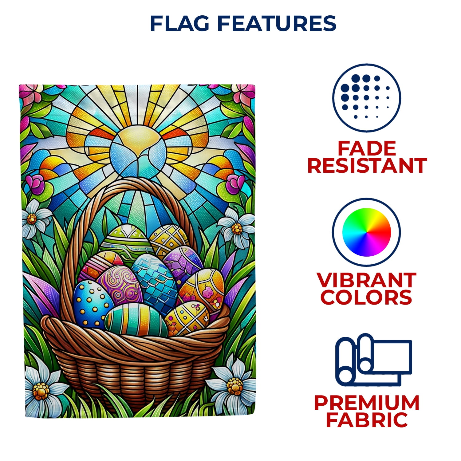 America Forever Easter Basket House Flag 28 x 40 inch Double Sided Floral Flowers Egg Hunt Glass Style Sunrise Small Spring Holiday Seasonal Easter Day Flags for Outdoor Yard Lawn Decoration