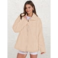 thumbnail image 3 of Osfvolr Womens Jacket Oversized Zip Up High Collar Long Sleeves Fuzzy Casual Winter Fall Coats with Pockets Khaki S, 3 of 8