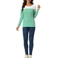 thumbnail image 2 of INSPIRE CHIC Blouse pour Femme à Rayures à Blocs de Couleur à Manches Longues T-Shirt Décontracté TG Blanc Vert, 2 of 6