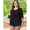 thumbnail image 6 of Cogild Women’s Plus Size Floral Crochet Top Hollow Out Crew Neck Dolman Sleeve Loose Knit Cover up & Casual Shirt L–4XL, 6 of 6