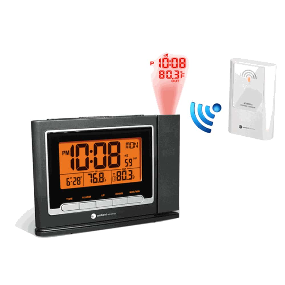 Ambient Weather RC8365 Clearview Projection Clock with Indoor Outdoor Temperature and Radio