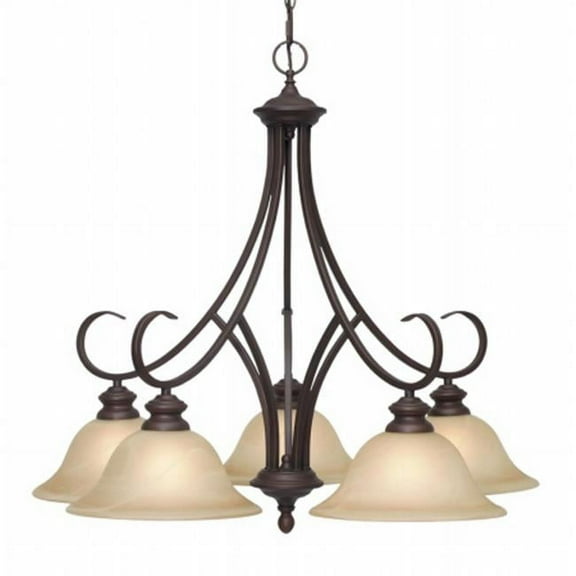 Lancaster 5 Light Chandelier in Rubbed Bronze with Marbled Glass
