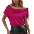 thumbnail image 2 of Conairie Off The Shoulder Tops For Womens Short Sleeve Solid Loose T-Shirt Comfy Soft Classic Dressy Casual Tee RD1 S, 2 of 5