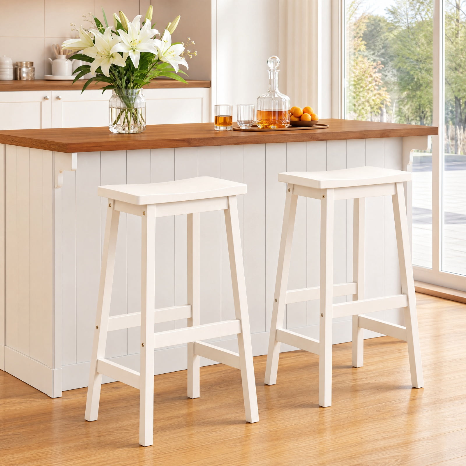 Furnibear Set of 2 Saddle Seat Counter Height Stools with Curved Seat and Footrests