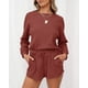 thumbnail image 2 of Otoño Cuello redondo Manga larga + Pantalones cortos con cordón Traje casual para mujer $ Conjunto de pijama con top y pantalones cortos de punto de manga larga para mujer Adepaton HMHZ1842-8, 2 of 6