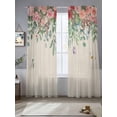 thumbnail image 2 of Watercolor Roses Sheer Curtains 96 Inch Length 2 Panels Set, Spring Flowers Leaves Butterflies Beige Voile Window Treatment Semi Sheer Long Curtains Drapes for Bedroom/Living Room/Kitchen 52"x96"x2, 2 of 7