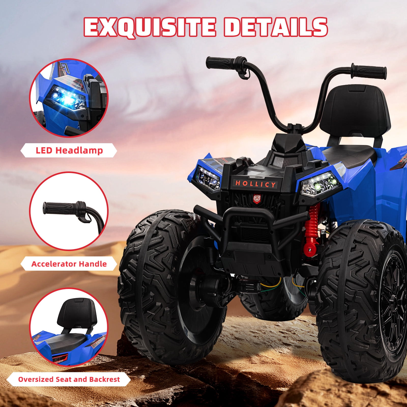 Accreate 24V Kids ATV, Two Seater Ride on Car 4WD Quad Electric Vehicle, 4x100W Powerful Engine