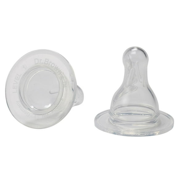 Dr. Brown's Natural Flow Level 1 Narrow Baby Bottle Silicone Nipple, Slow Flow, 0m+, 100% Silicone Bottle Nipple, 2-Pack