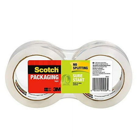 UPC: 0051141914565 | Scotch Sure Start Packing Tape Clear Holiday Wrapping Tape with Quiet Unwind and Easy Start 1.88 in. x 54.6 yd. 2 Tape Rolls