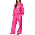 thumbnail image 5 of Bow Sweatsuit Bow Matching Sweat Sets for Women Bow Sweatpants Set Weatsuits Women 2 Piece Outfit Bow Graphic Cute Hoodies Matching Wide Leg Sweatpants Lounge Sets Sweat Set, Hot Pink S, 5 of 5