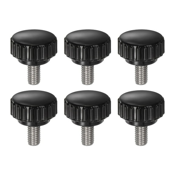 Uxcell 6 Pieces Knurled Clamping Knobs M6 x 12mm 304 Stainless Steel Threaded Stud 22mm Round Head Thumb Screws Black