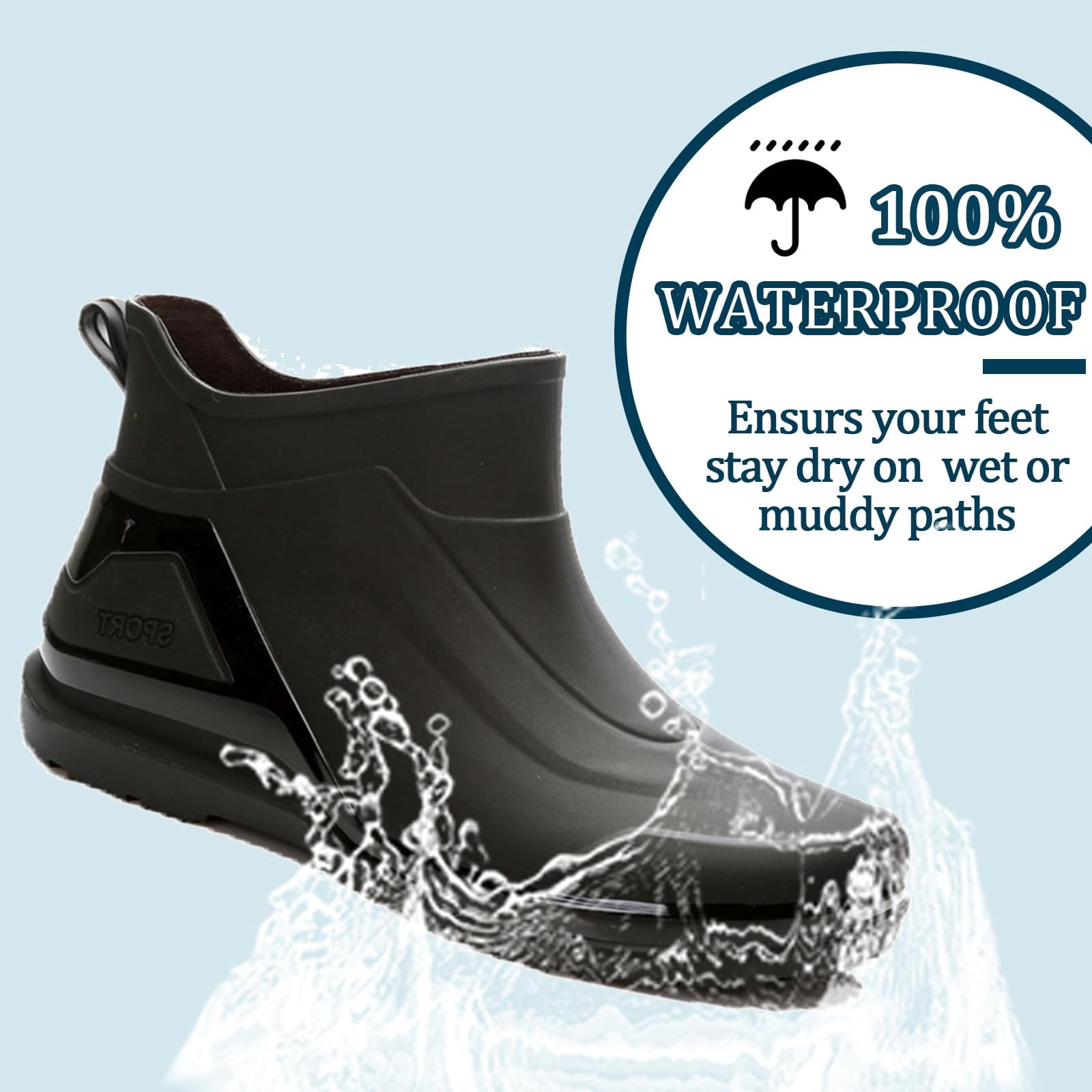 AUXDIQ Rain Boots Men Short Ankle Waterproof Rain Shoes Outdoor Garden Shoes