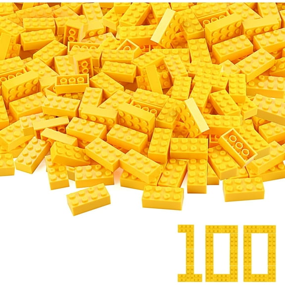 100pcs 2x4 Bricks Yellow Building Blocks Creative Play Set Classic Basic Pieces Parts Toy Accessories Combine with 3001 Major Brick Brands